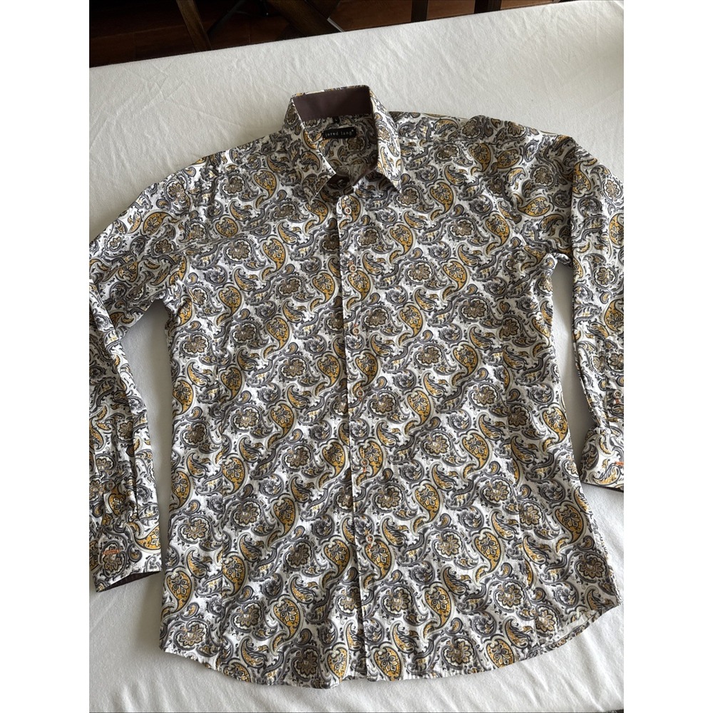 Jared Lang Mens Long Sleeve Paisley Button Up Shirt Orange Gray Size Large
